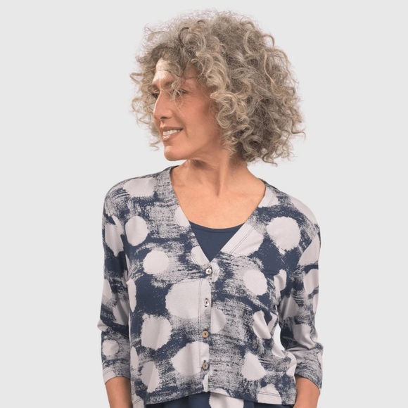 Simply Vera Wang Plum on Cream Abstract Cardigan Button Front V Neck Size M - Picture 7 of 10